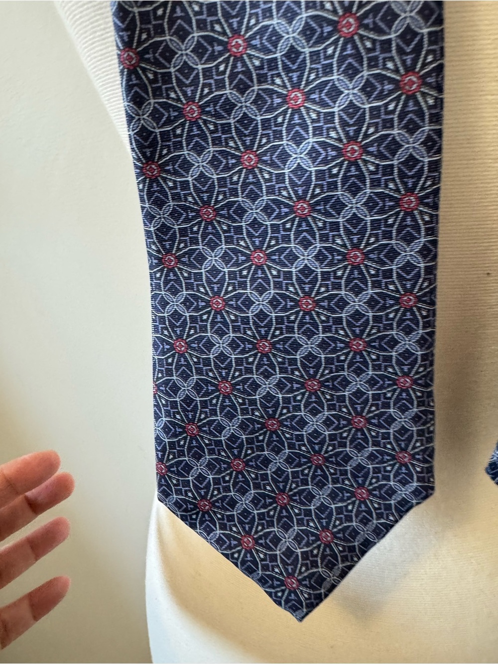 Monzini Collection Vintage Silk Tie Men's Navy Geometric Silk Tie - Picture 4 of 4